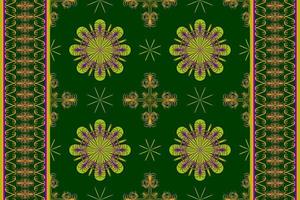 Ethnic folk geometric seamless pattern in green and yellow tone in vector illustration design for fabric, mat, carpet, scarf, wrapping paper, tile and more