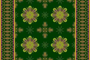 Ethnic folk geometric seamless pattern in green and yellow tone in vector illustration design for fabric, mat, carpet, scarf, wrapping paper, tile and more