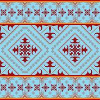 Ethnic folk geometric seamless pattern in red and cyan tone in vector illustration design for fabric, mat, carpet, scarf, wrapping paper, tile and more