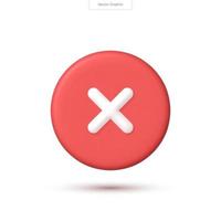 Realistic button to close, delete. Vector cross symbol. 3D vector icon.