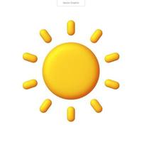 Yellow sun with rays, sun star. Realistic 3d vector icon. Summer, weather, nature.