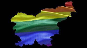 Slovenia country shape territory outline with LGBT rainbow flag background waving animation. Concept of the situation with gay marriage and tolerance for LGBT or LGBTQ plus. 4K alpha channel video