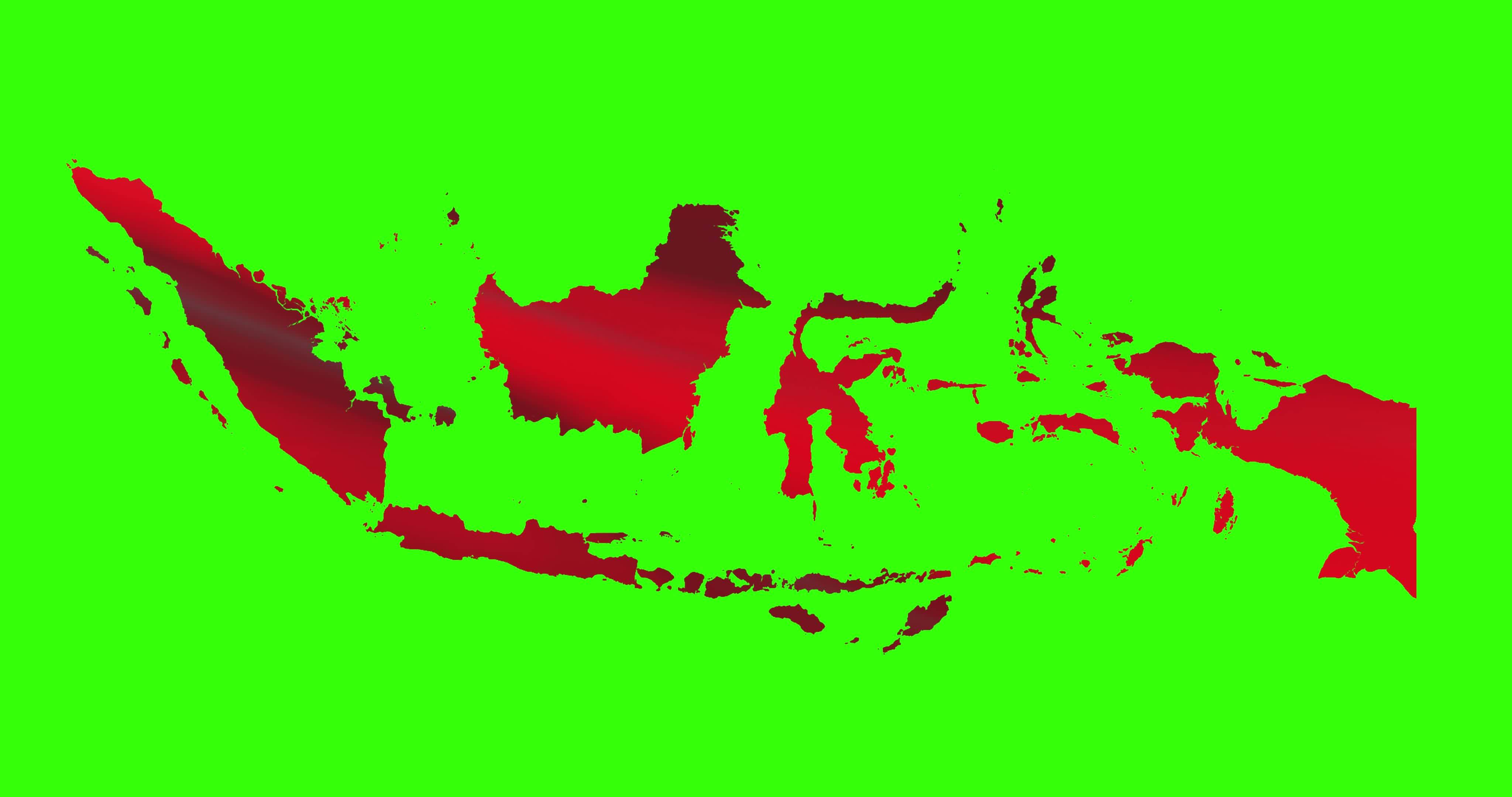 Indonesia country shape outline on green screen with national flag