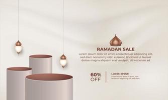 ramadan sale podium and lantern with a price tag for 60 off. vector