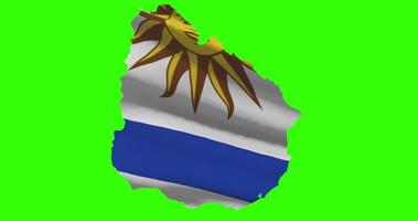 Uruguay country shape outline on green screen with national flag waving animation video