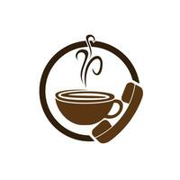 diseño de logotipo de vector de llamada de café. icono de auricular y taza.