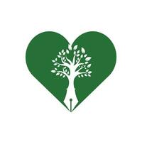 plantilla de diseño de logotipo de vector de pluma de árbol. concepto de logotipo de amor y naturaleza del escritor.