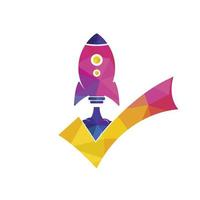 Rocket with check logo design template. vector