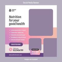 Nutrition and fitness or healthy life and food social media post design template vector