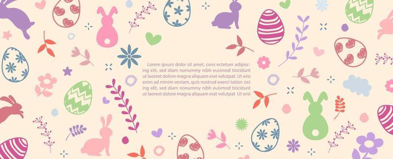 Decoration bunny and Easter pattern wallpaper and gift wrapping paper in flat style isolated on light orange background.