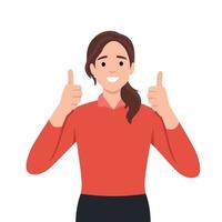 A beautiful woman shows a gesture of approval. Cool or Ok. Thumb lifted up vector