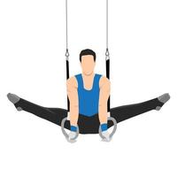 hombre gimnasia con anillos colocar. atleta en uniforme. plano vector ilustración