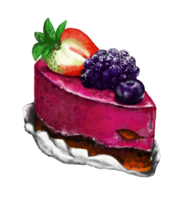 acuarela y dibujo para fresa y arándano uvas queso pastel. postre y comida Arte. digital pintura de panadería y pastel ilustración. png
