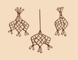 traditional ketupat hand drawing sketch style illustration graphic element set vector