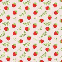 Seamless background pattern with fresh red strawberries and green leaves vector