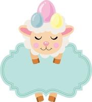 Cute easter sheep with board empty sign label vector