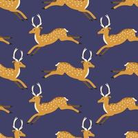 Deer in a jump, seamless pattern. Vector illustration