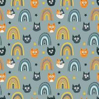 Cats and rainbows. Vector illustration, seamless pattern