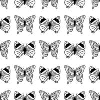 Seamless pattern with doodle butterflies. Hand drawn vector background with insects, line illustration, entomological collection