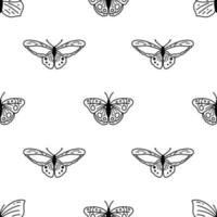 Seamless pattern with doodle butterflies. Hand drawn vector background with insects, line illustration, entomological collection