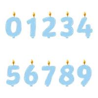 Hand drawn birthday candles numbers with burning flame. Vector illustration of design element for birthday cakes in flat style