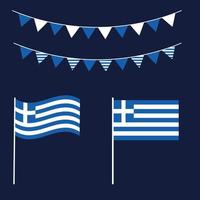 Greece flag and garland in national Greek colors blue and white. Vector illustration of Greek independence symbols