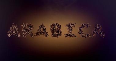 Arabica word or phrase made with coffee beans animation. Text inscription on brown background video