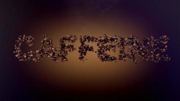 Caffeine word or phrase made with coffee beans animation. Text inscription on brown background video