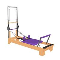 Pilates reformer - Pilates trainer. Vector volume illustration. White background