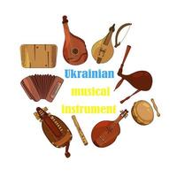 conjunto de mano dibujado tradicional eslavo, ucranio musical instrumentos bandur, pandereta, acordeón, Lira, platillos, ucranio violín, sopilka. vector ilustración