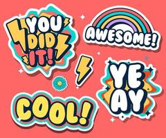 word sticker pack, cute colorful, fun cartoon icon design vector in motivational concept, on separate layer.