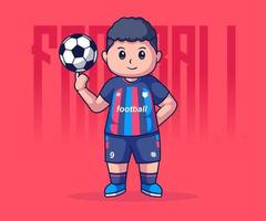 profesional fútbol jugador chibi personaje vector ilustración, linda plano dibujos animados concepto.