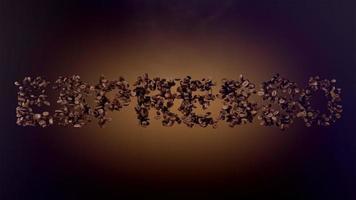 TESPRESSO word or phrase made with coffee beans animation. Text inscription on brown background video