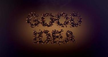 Good Idea word or phrase made with coffee beans animation. Text inscription on brown background video