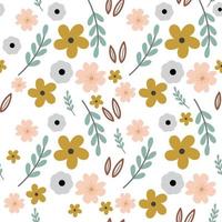 seamless pattern with abstract wild flowers, leaves and branches on white background. vector