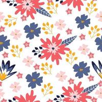 seamless pattern with abstract wild flowers, leaves and branches on white background. vector