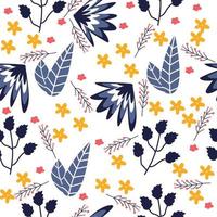 seamless pattern with abstract wild flowers, leaves and branches on white background. vector