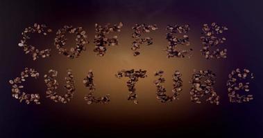 COFFEE CULTURE word or phrase made with coffee beans animation. Text inscription on brown background video