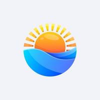 ola y puesta de sol diseño con degradado color adecuado para verano elemento vector