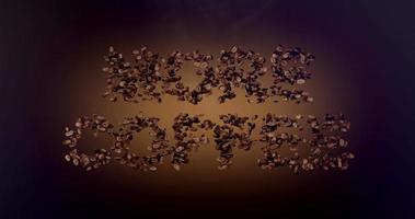 MORE COFFEE word or phrase made with coffee beans animation. Text inscription on brown background video