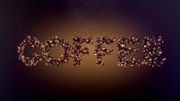 COFFEE word or phrase made with coffee beans animation. Text inscription on brown background video