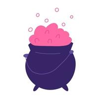 Hand drawn cauldron, cartoon flat vector illustration isolated on white background. Magical cauldron with brewing potion. Concepts of magic and witchcraft.