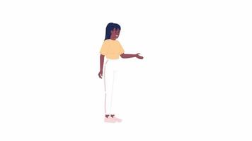 Animated female fitness instructor. Personal gym trainer. Workout coach. Flat character animation on white background with alpha channel transparency. Color cartoon style 4K video footage
