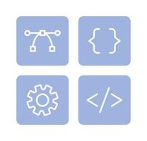 Website, app development buttons semi flat color vector icons pack. Programming. Editable full sized elements on white. Simple cartoon style spot illustrations set for web graphic design and animation