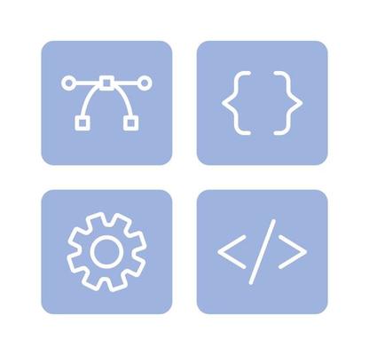 Website, app development buttons semi flat color vector icons pack. Programming. Editable full sized elements on white. Simple cartoon style spot illustrations set for web graphic design and animation