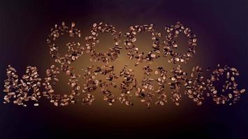 GOOD MORNING word or phrase made with coffee beans animation. Text inscription on brown background video