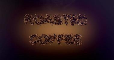 ROASTED COFFEE word or phrase made with coffee beans animation. Text inscription on brown background video