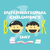 International Children's Book Day greeting with text in front of the globe vector