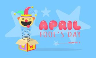 April Fool's Day greeting with a clown emerges surprisingly from inside the box vector