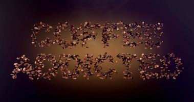 COFFEE ADDICTED word or phrase made with coffee beans animation. Text inscription on brown background video